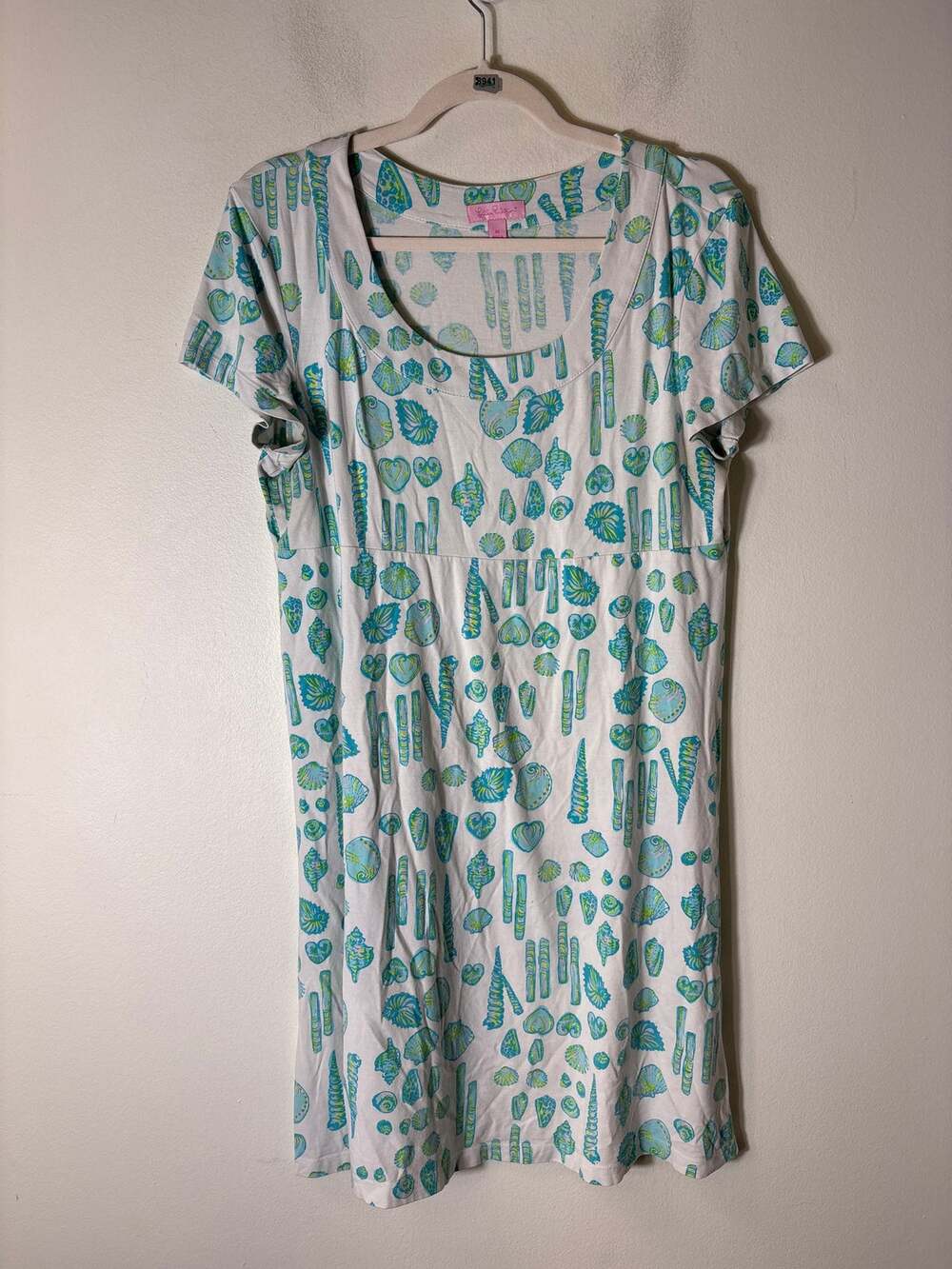 Lilly Pulitzer White Sea Shell Cotton Short Sleeve Night Gown Sz S